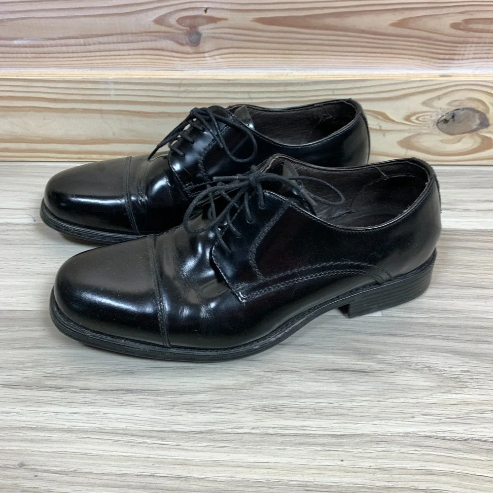 Johnston & Murphy Derby Shoes Mens 8M Black Cap Toe Leather Dress Shoes Oxford